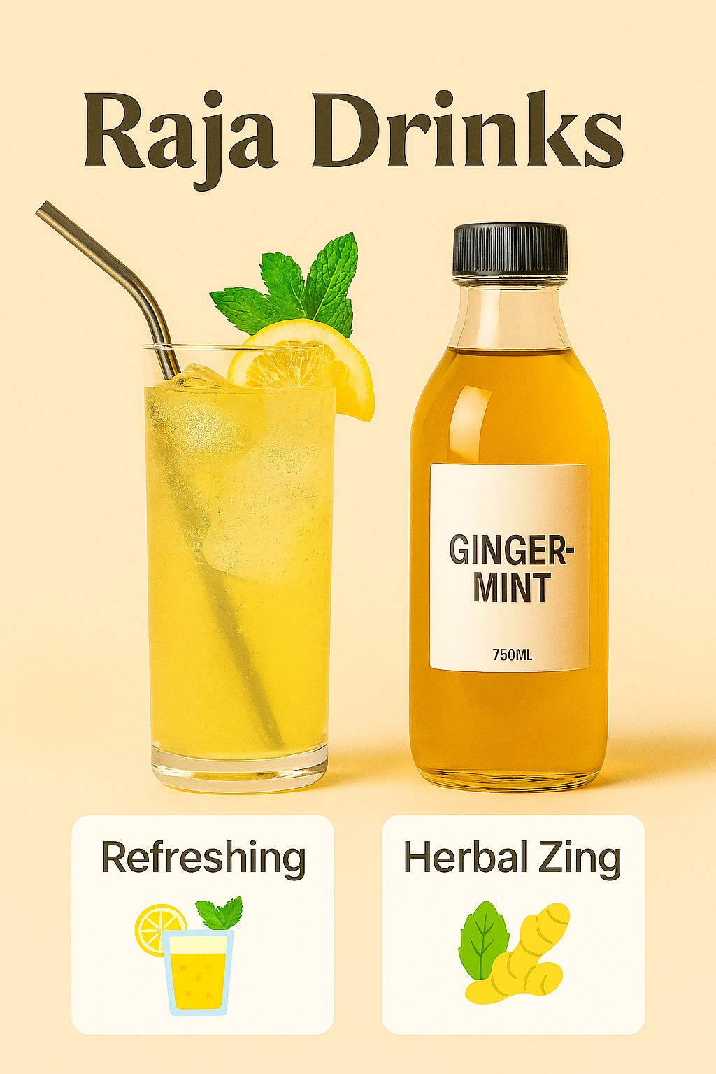 Raja Sarbath 750ml Ginger Mint flavor bottle - spicy refreshing drink concentrate