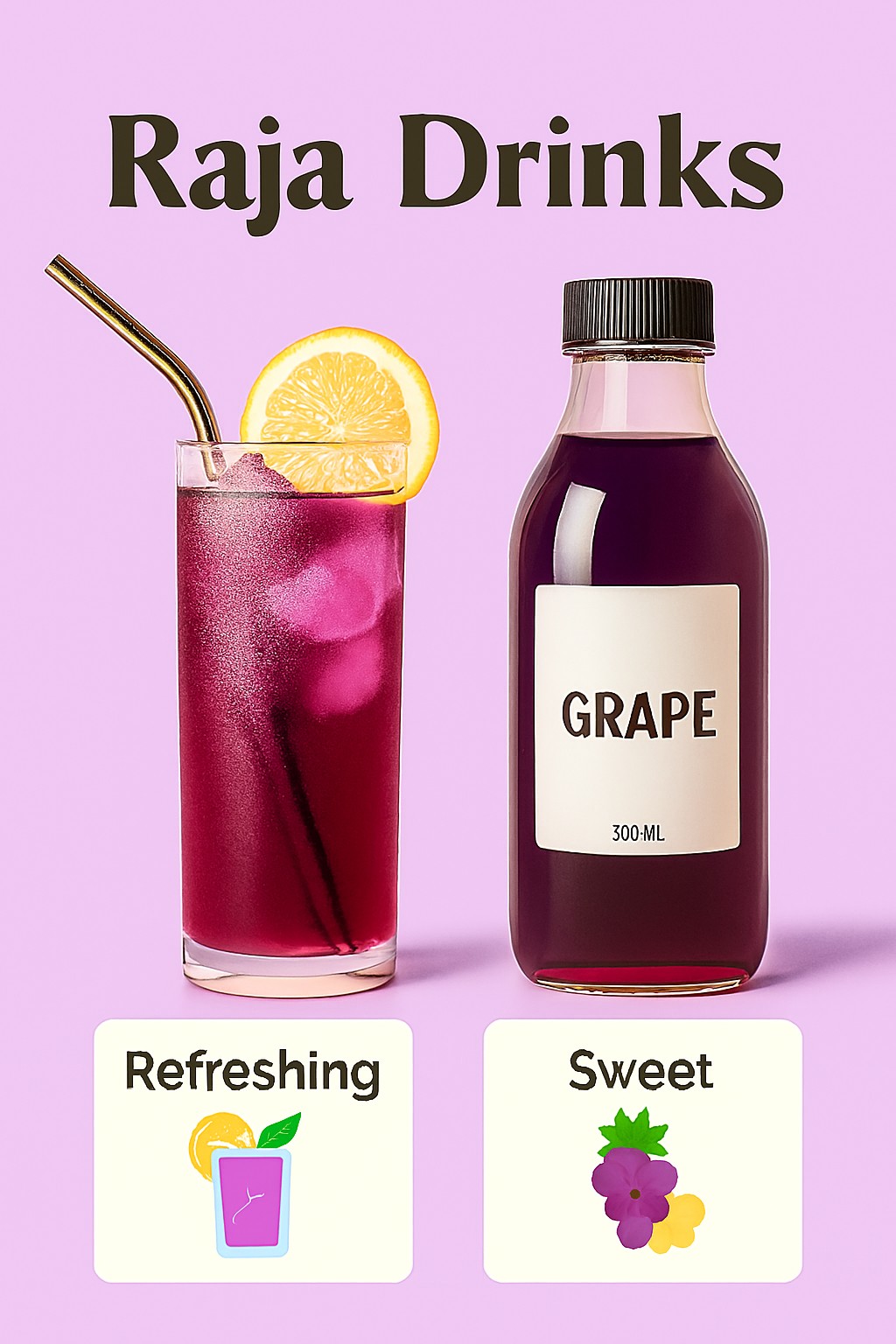 Raja Sarbath 750ml Grape flavor bottle - rich purple fruit drink concentrate