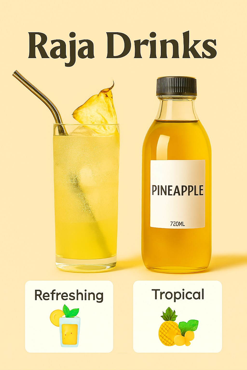 Raja Sarbath 750ml Pineapple flavor bottle - tropical fruit drink concentrate